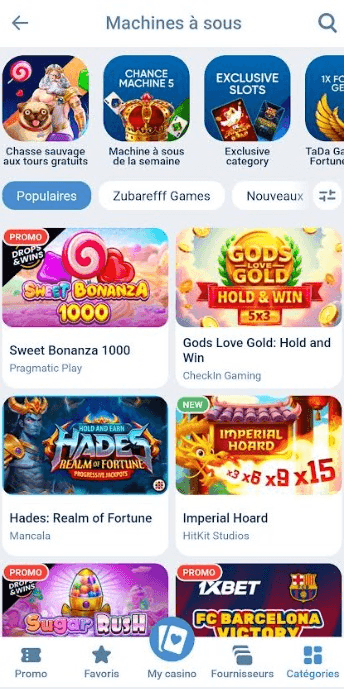 Casino en ligne 1xBet dans l'application